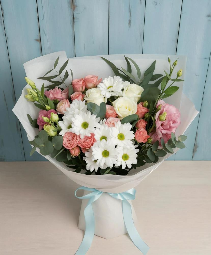 Букет цветов из: Розы, Лизиантусы и Хризантемы в Терекли-Мектебе