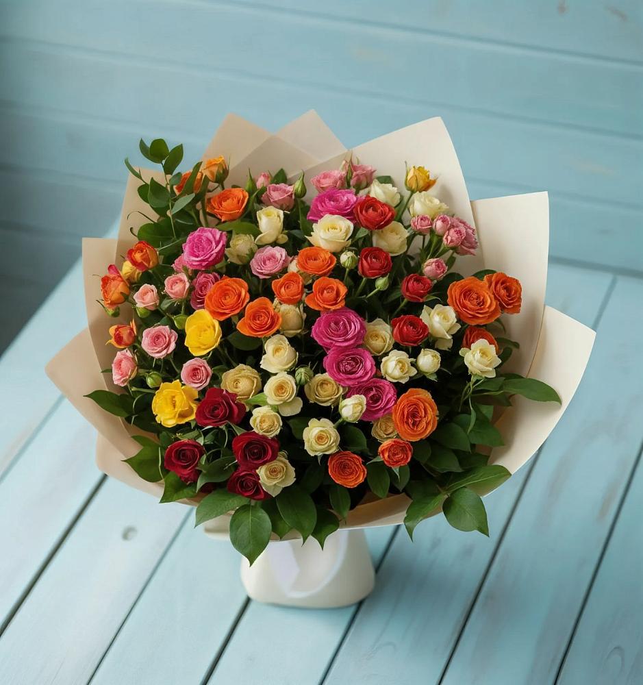 Букет Микс из разноцветных кустовых роз в Терекли-Мектебе