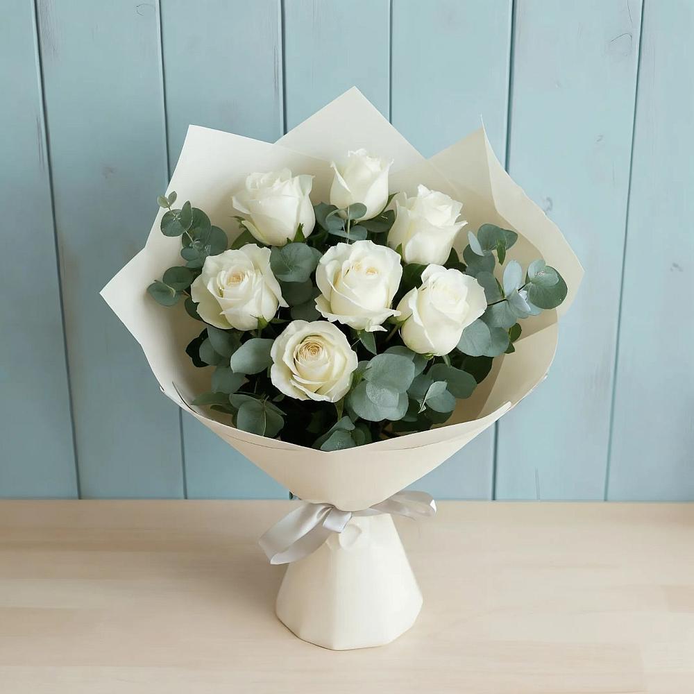 Букет Белые розы в Эвкалипте в Терекли-Мектебе
